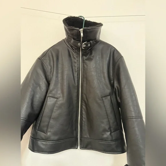 GAP Sherpa Lined Moto Jacket Black - Picture 3 of 7